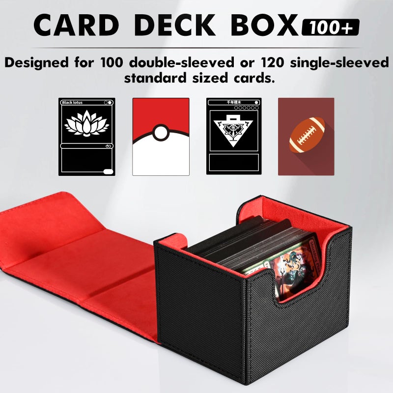 ZLCA Card Deck Box for Trading Cards  MTG Commander Deck Box Holds 120+ Single Sleeved Cards  Leather Magnetic Card Storage Box Fits for TCG CCG Magic Cards (Black& Red) - Image 3